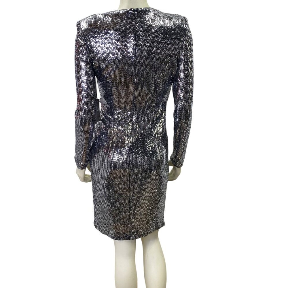 Vince Camuto‎ Silver Long Sleeve Sequin Ruched Dress Women's Evening Partywear 6 - Picture 6 of 11